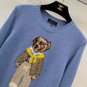 Polo by Ralph Lauren Blue Sweater with Bear and Yellow Scarf